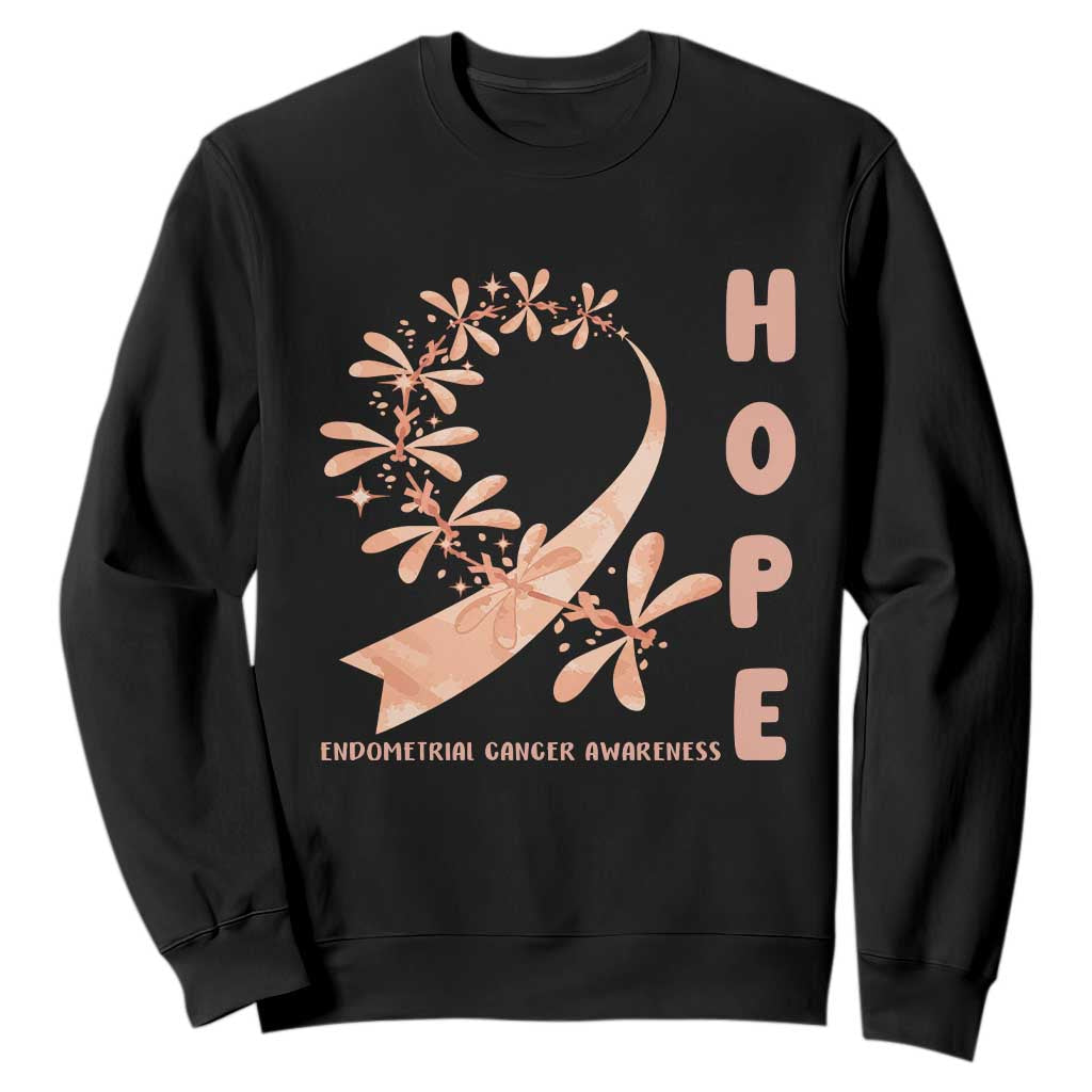 Peach Dragonfly Endometrial Cancer Sweatshirt Hope And Strength