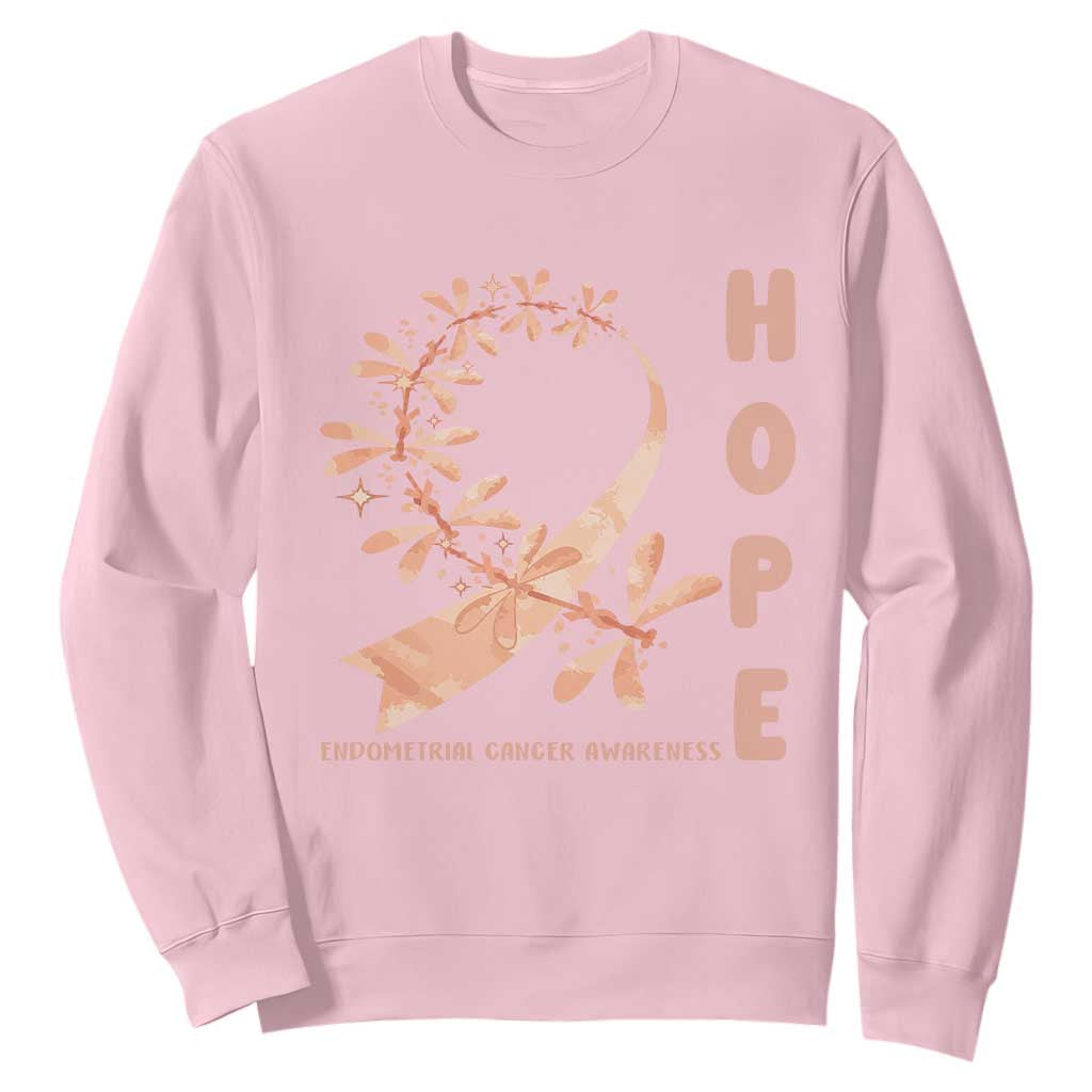Peach Dragonfly Endometrial Cancer Sweatshirt Hope And Strength