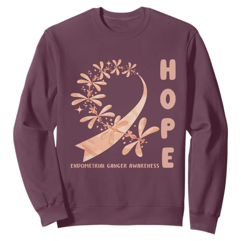 Peach Dragonfly Endometrial Cancer Sweatshirt Hope And Strength