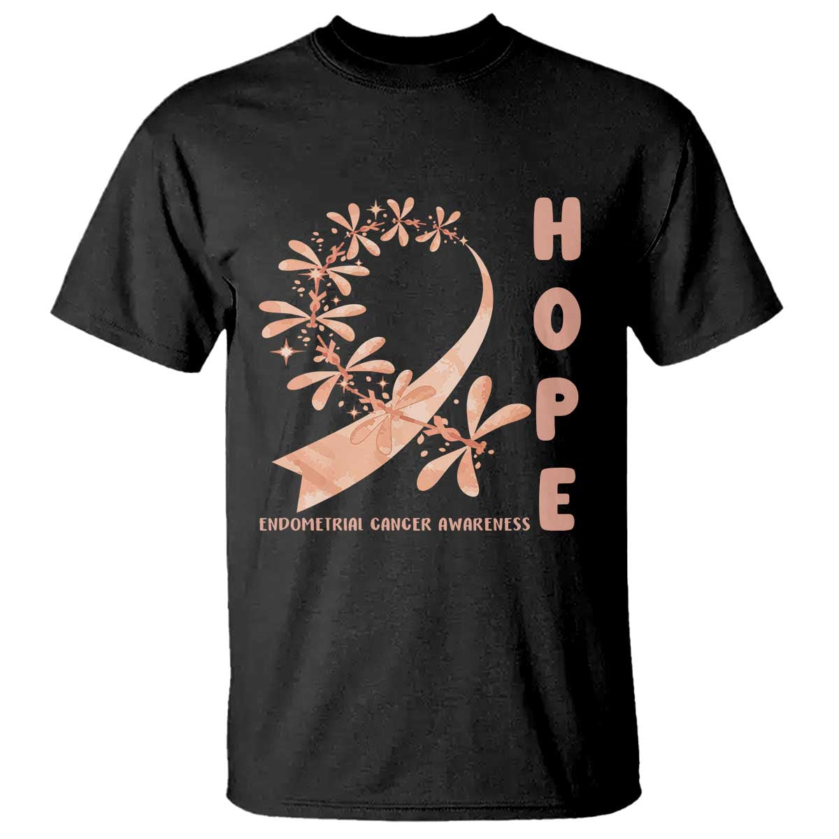 Peach Dragonfly Endometrial Cancer T Shirt Hope And Strength
