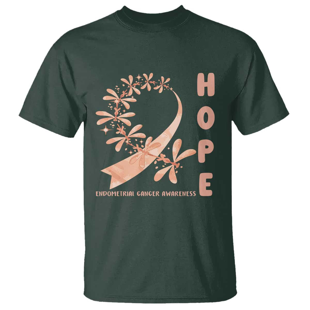 Peach Dragonfly Endometrial Cancer T Shirt Hope And Strength