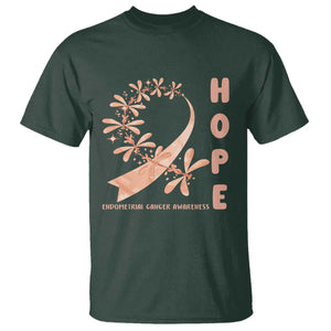 Peach Dragonfly Endometrial Cancer T Shirt Hope And Strength