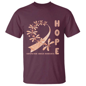 Peach Dragonfly Endometrial Cancer T Shirt Hope And Strength