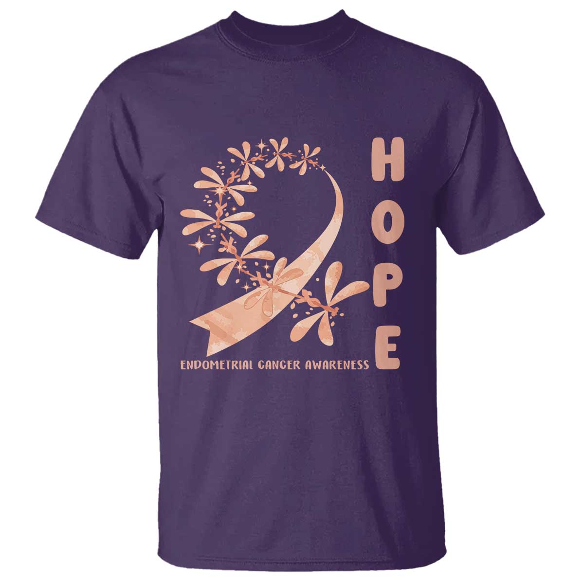Peach Dragonfly Endometrial Cancer T Shirt Hope And Strength
