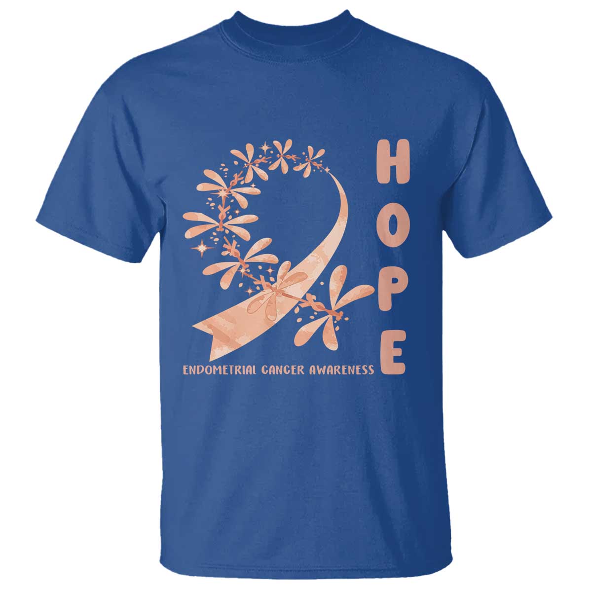 Peach Dragonfly Endometrial Cancer T Shirt Hope And Strength