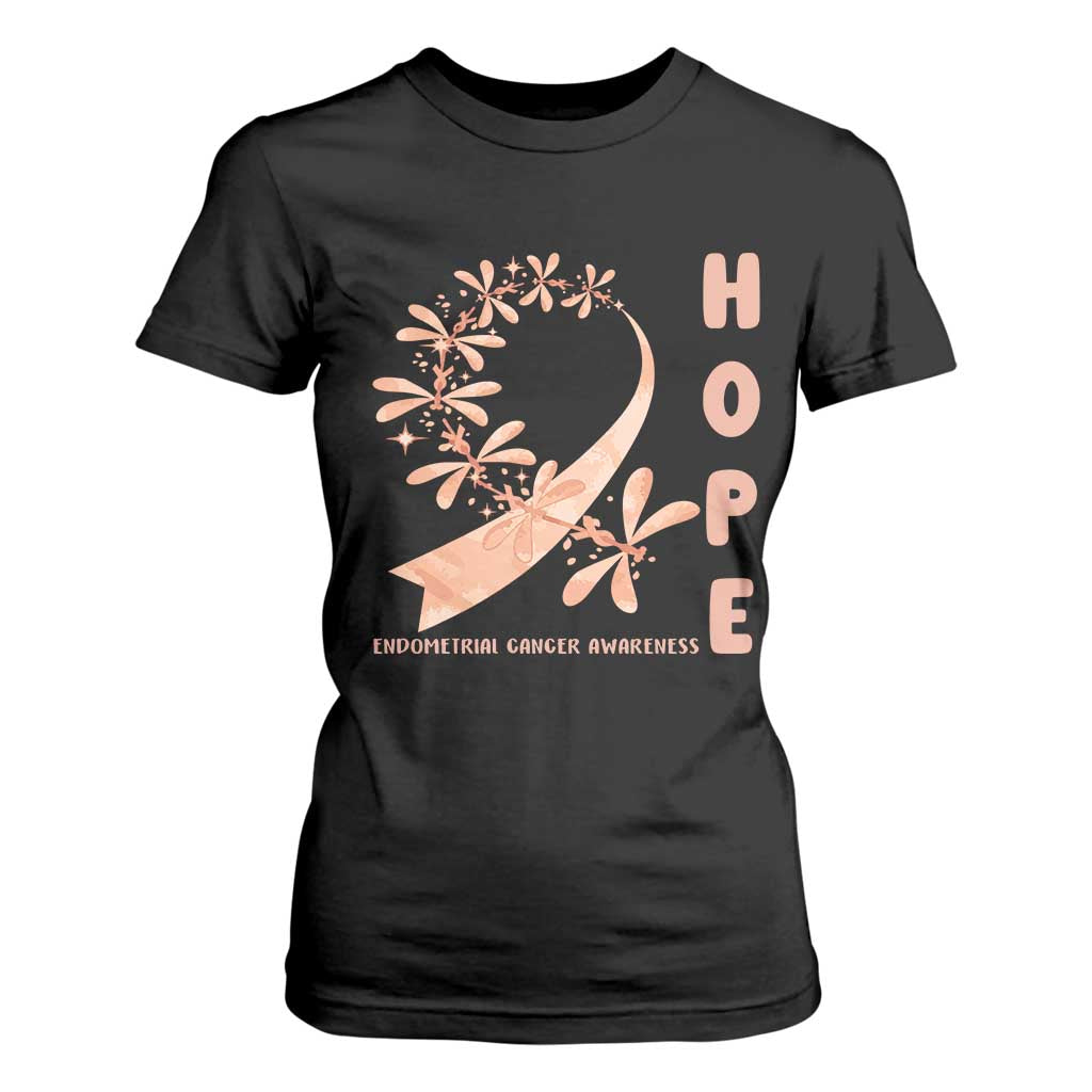 Peach Dragonfly Endometrial Cancer T Shirt For Women Hope And Strength TS12 Black Print Your Wear