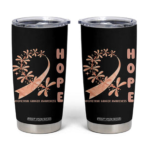 Peach Dragonfly Endometrial Cancer Tumbler Cup Hope And Strength