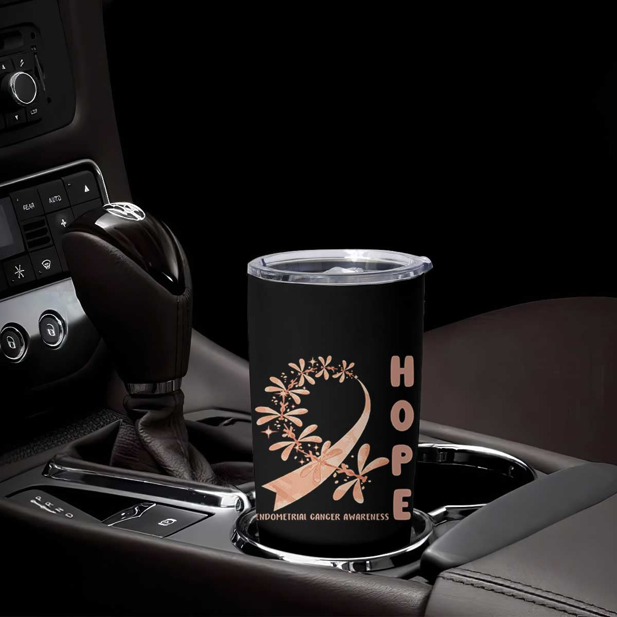 Peach Dragonfly Endometrial Cancer Tumbler Cup Hope And Strength
