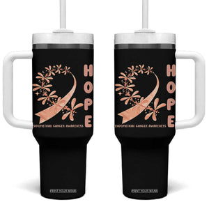 Peach Dragonfly Endometrial Cancer Tumbler With Handle Hope And Strength