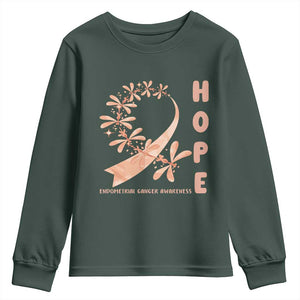 Peach Dragonfly Endometrial Cancer Youth Sweatshirt Hope And Strength