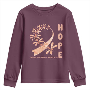 Peach Dragonfly Endometrial Cancer Youth Sweatshirt Hope And Strength