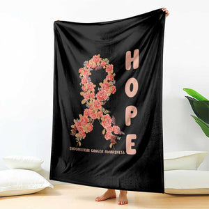 Endometrial Cancer Floral Ribbon Throw Blanket Hope Peach Ribbon Warrior