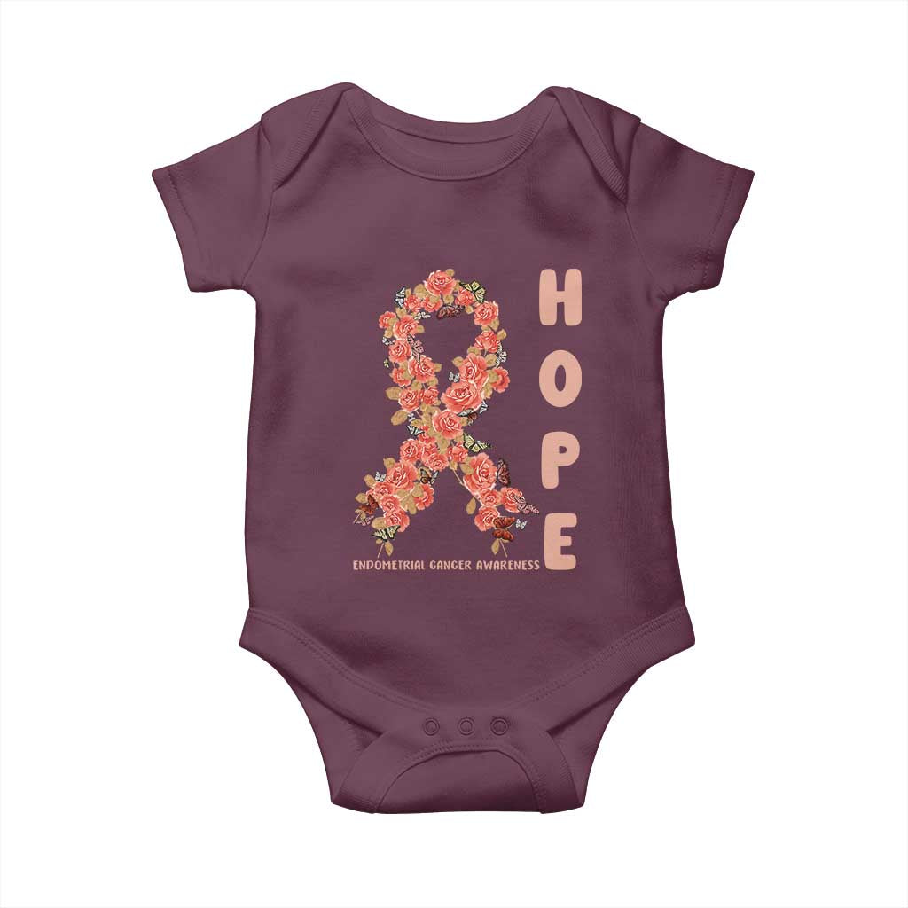 Endometrial Cancer Floral Ribbon Baby Onesie Hope Peach Ribbon Warrior