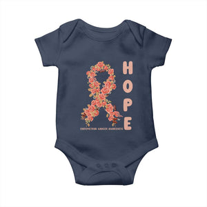 Endometrial Cancer Floral Ribbon Baby Onesie Hope Peach Ribbon Warrior