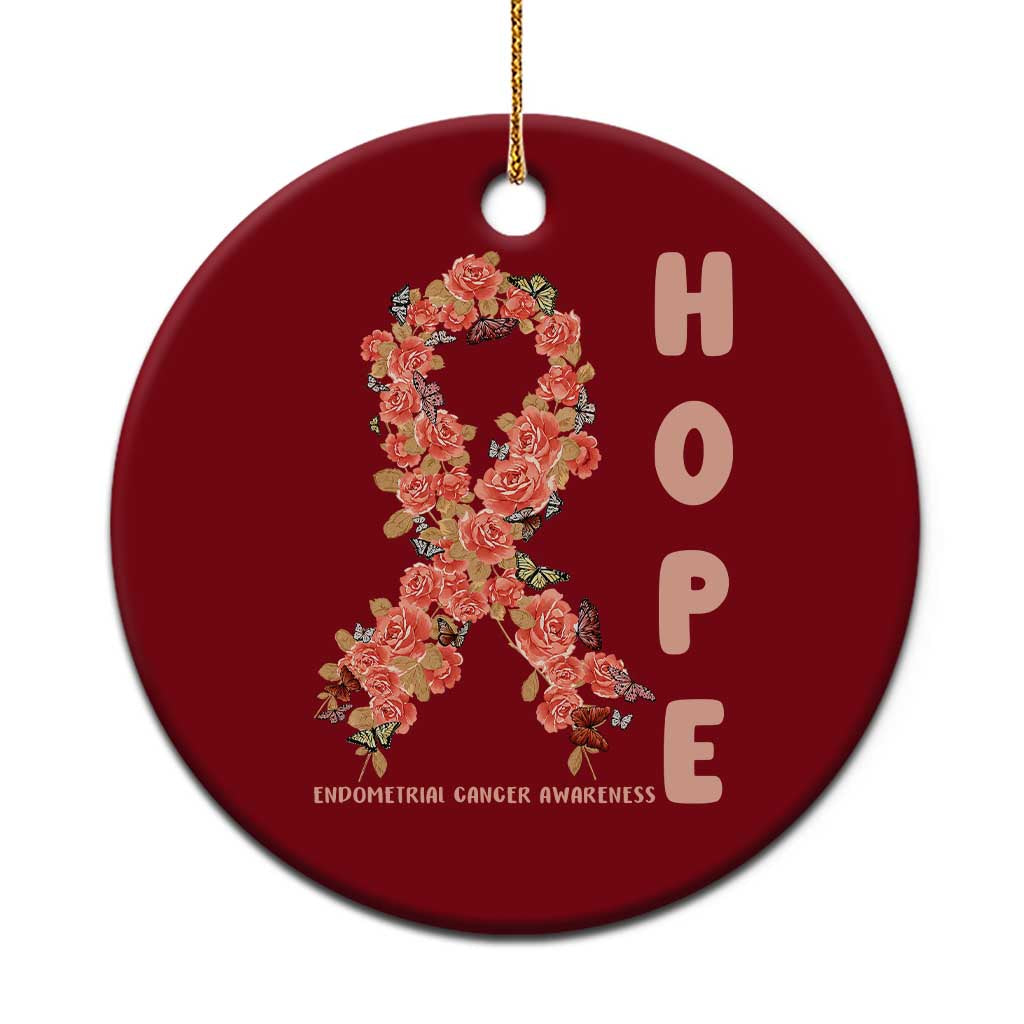 Endometrial Cancer Floral Ribbon Ceramic Ornament Hope Peach Ribbon Warrior