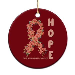 Endometrial Cancer Floral Ribbon Ceramic Ornament Hope Peach Ribbon Warrior