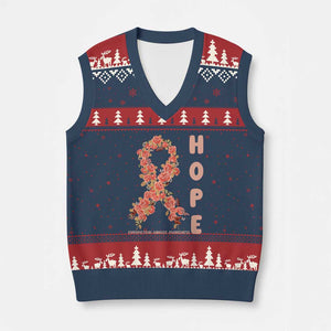 Endometrial Cancer Floral Ribbon V-Neck Knit Sweater Vest Hope Peach Ribbon Warrior