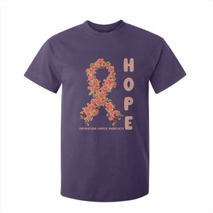 Endometrial Cancer Floral Ribbon T Shirt For Kid Hope Peach Ribbon Warrior