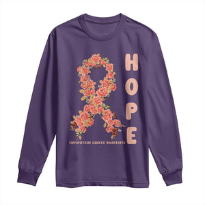 Endometrial Cancer Floral Ribbon Long Sleeve Shirt Hope Peach Ribbon Warrior