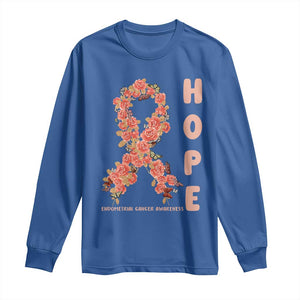 Endometrial Cancer Floral Ribbon Long Sleeve Shirt Hope Peach Ribbon Warrior