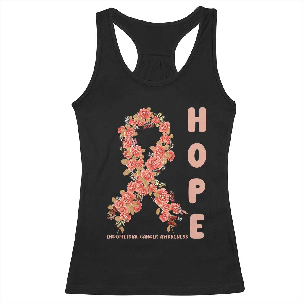 Endometrial Cancer Floral Ribbon Racerback Tank Top Hope Peach Ribbon Warrior