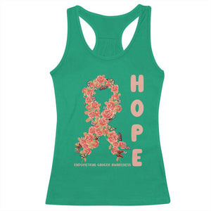 Endometrial Cancer Floral Ribbon Racerback Tank Top Hope Peach Ribbon Warrior