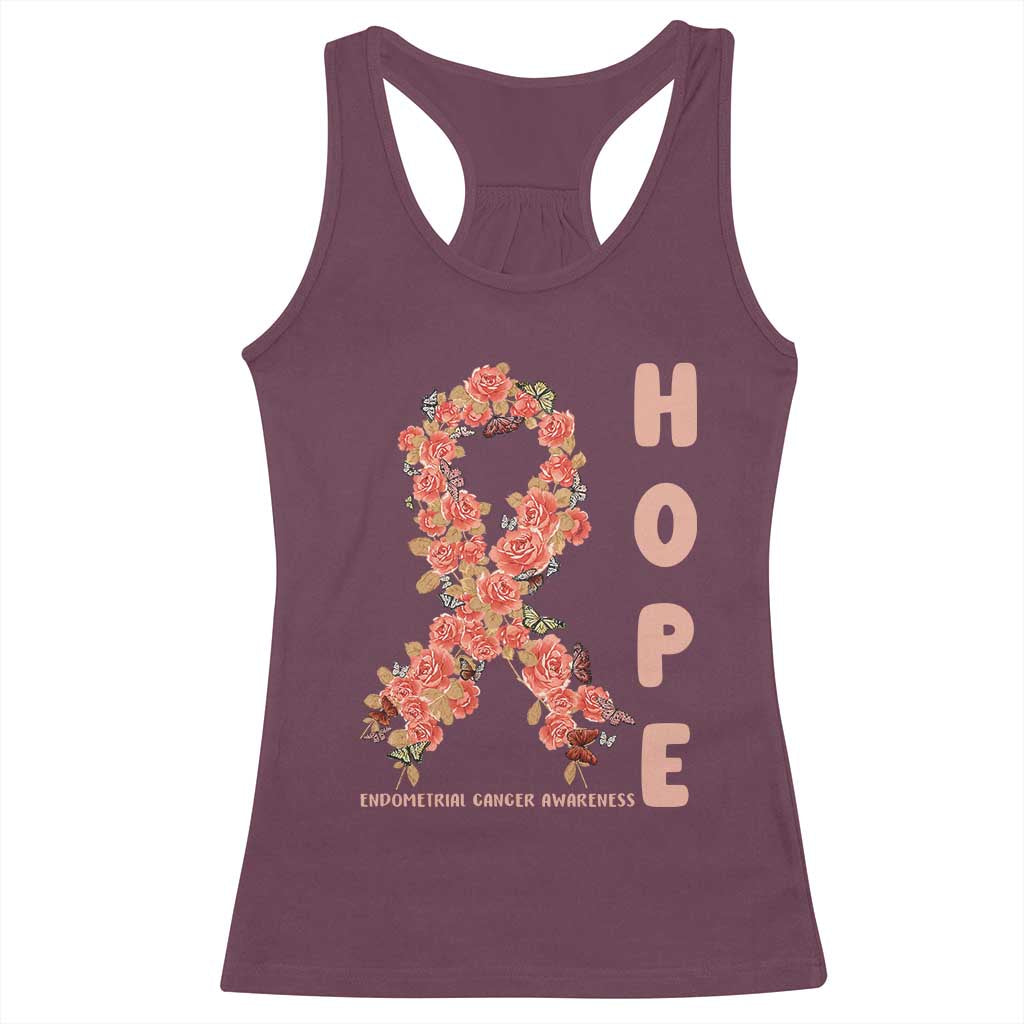 Endometrial Cancer Floral Ribbon Racerback Tank Top Hope Peach Ribbon Warrior