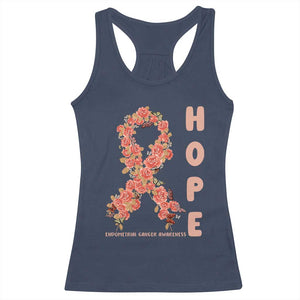Endometrial Cancer Floral Ribbon Racerback Tank Top Hope Peach Ribbon Warrior