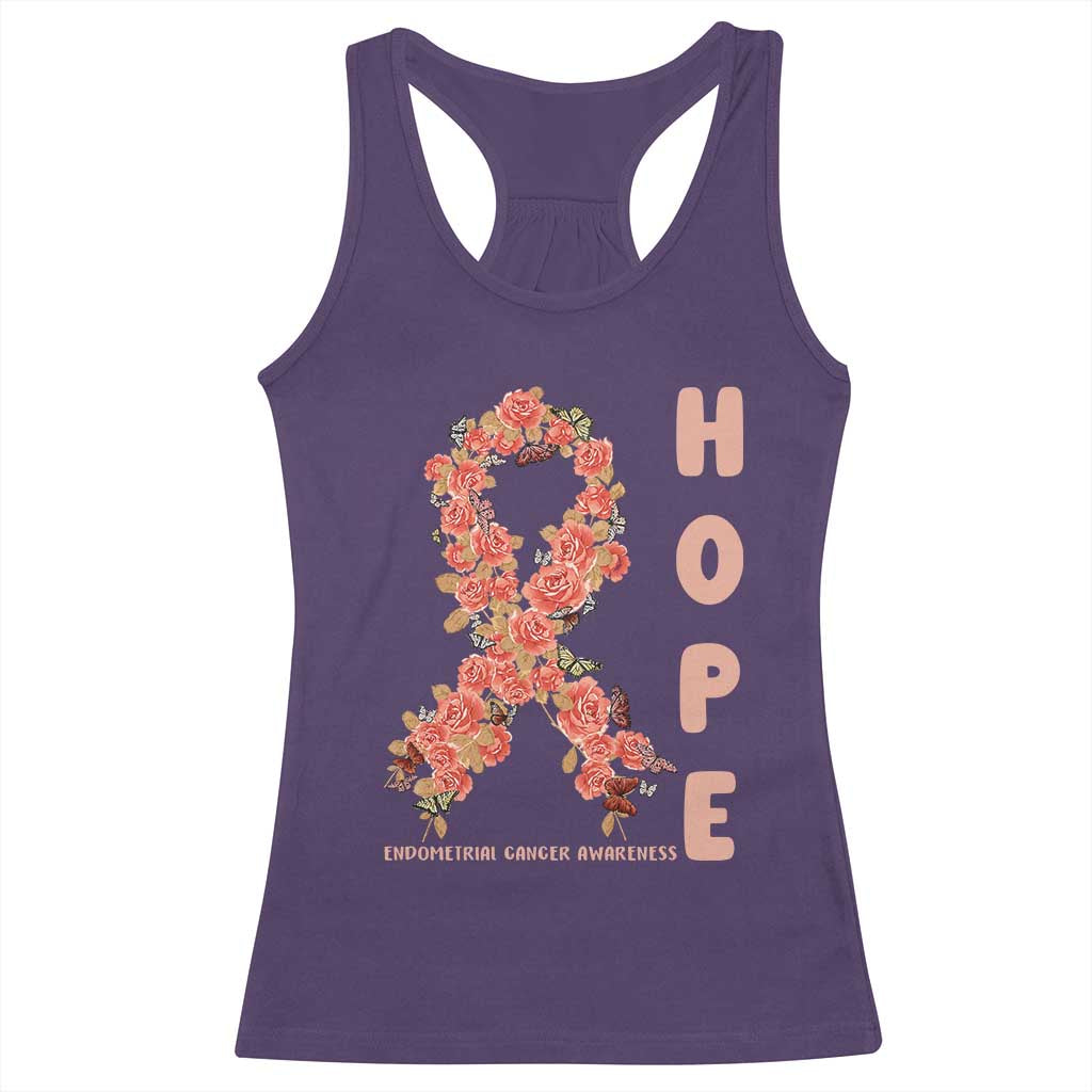 Endometrial Cancer Floral Ribbon Racerback Tank Top Hope Peach Ribbon Warrior