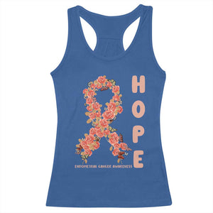 Endometrial Cancer Floral Ribbon Racerback Tank Top Hope Peach Ribbon Warrior