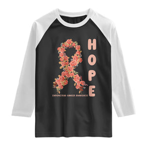 Endometrial Cancer Floral Ribbon Raglan Shirt Hope Peach Ribbon Warrior