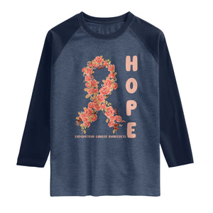 Endometrial Cancer Floral Ribbon Raglan Shirt Hope Peach Ribbon Warrior
