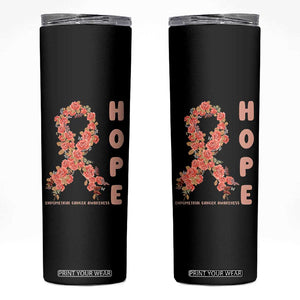 Endometrial Cancer Floral Ribbon Skinny Tumbler Hope Peach Ribbon Warrior