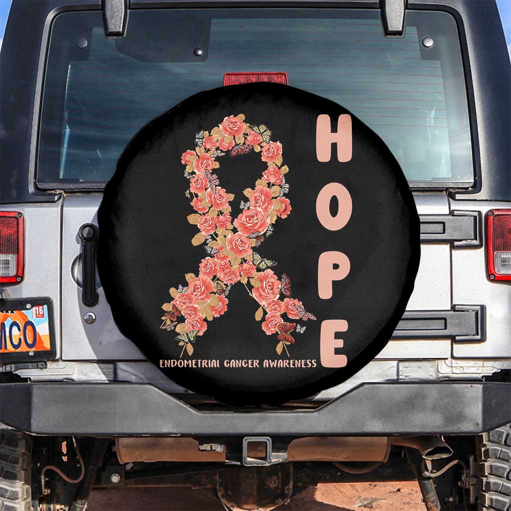 Endometrial Cancer Floral Ribbon Spare Tire Cover Hope Peach Ribbon Warrior