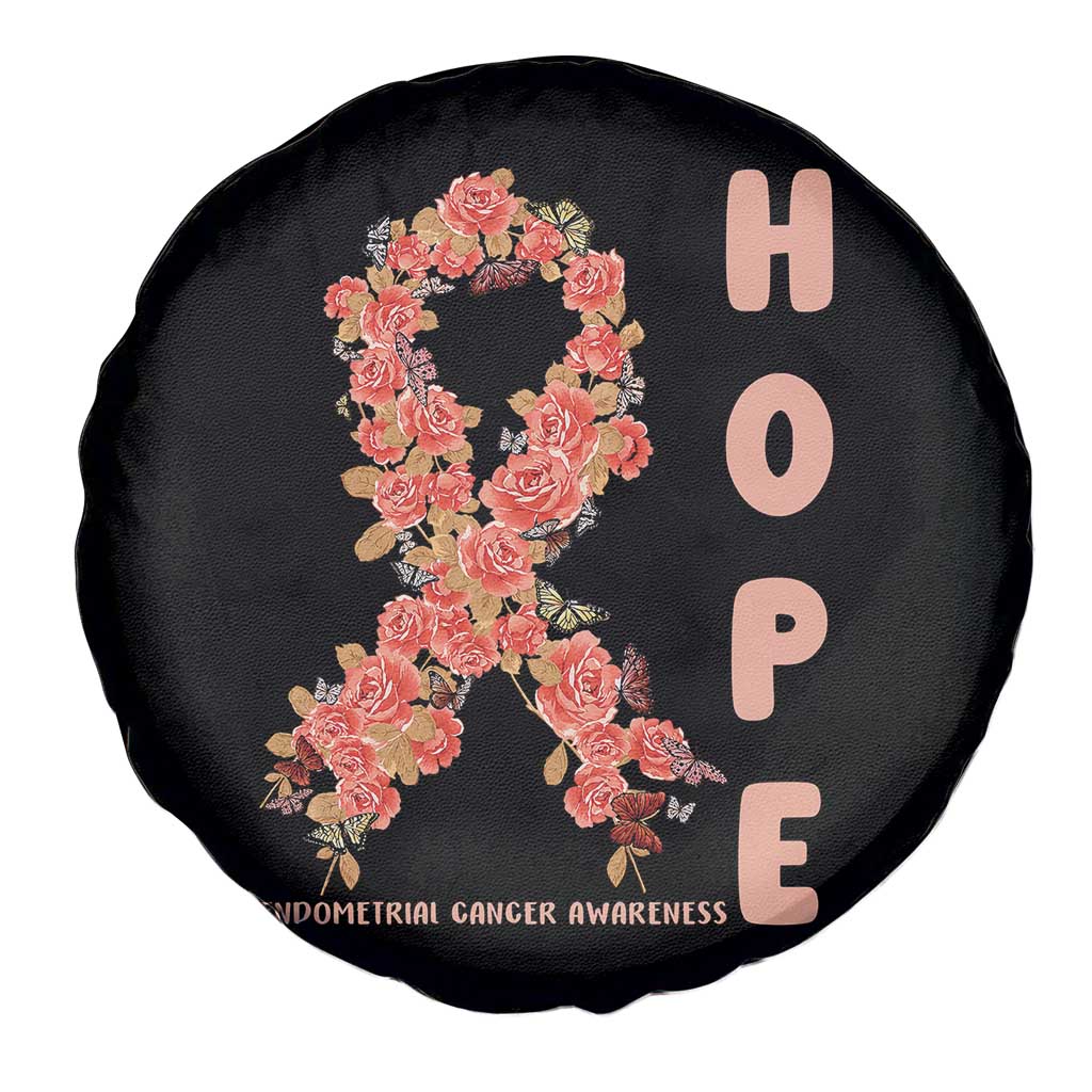 Endometrial Cancer Floral Ribbon Spare Tire Cover Hope Peach Ribbon Warrior