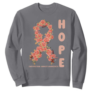 Endometrial Cancer Floral Ribbon Sweatshirt Hope Peach Ribbon Warrior