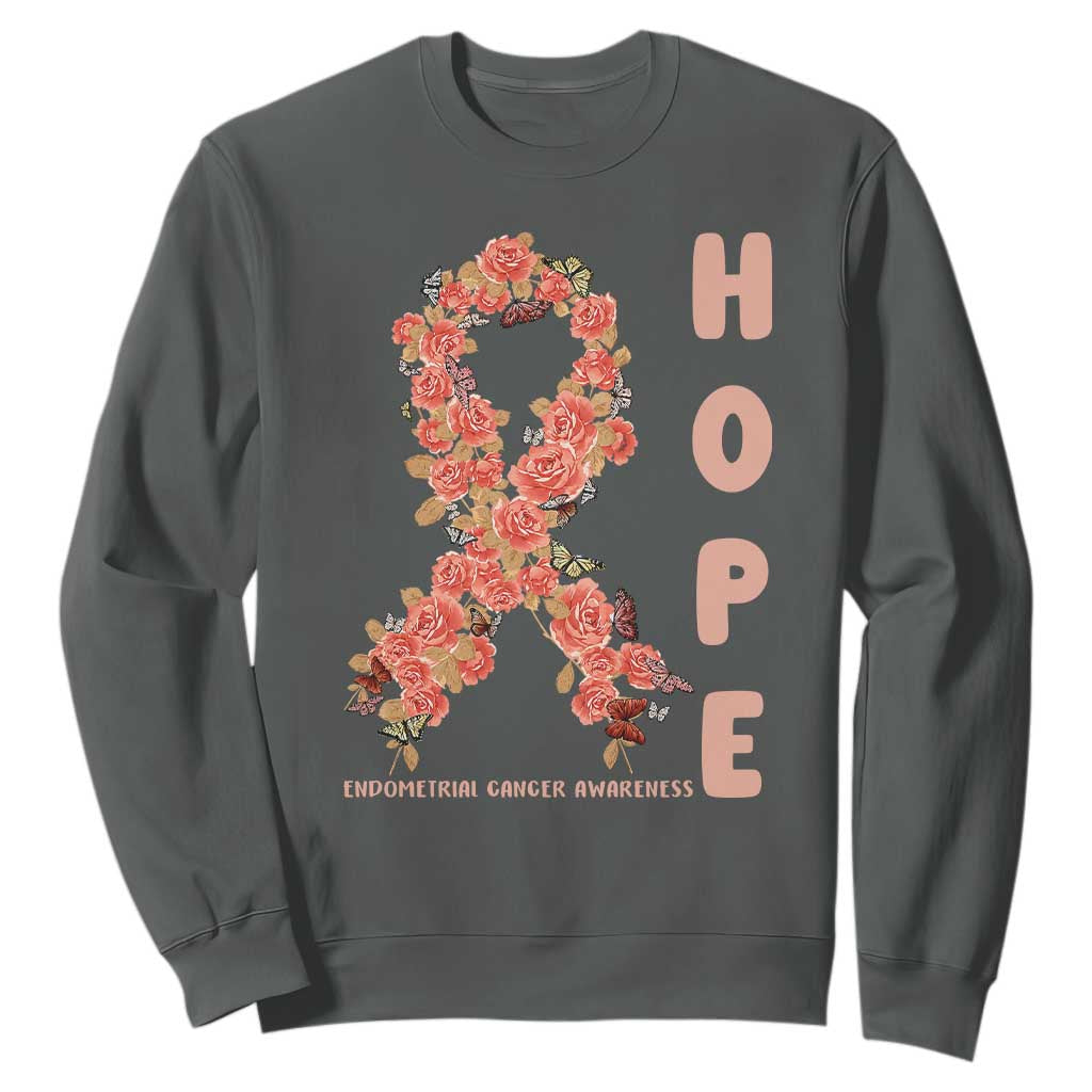 Endometrial Cancer Floral Ribbon Sweatshirt Hope Peach Ribbon Warrior