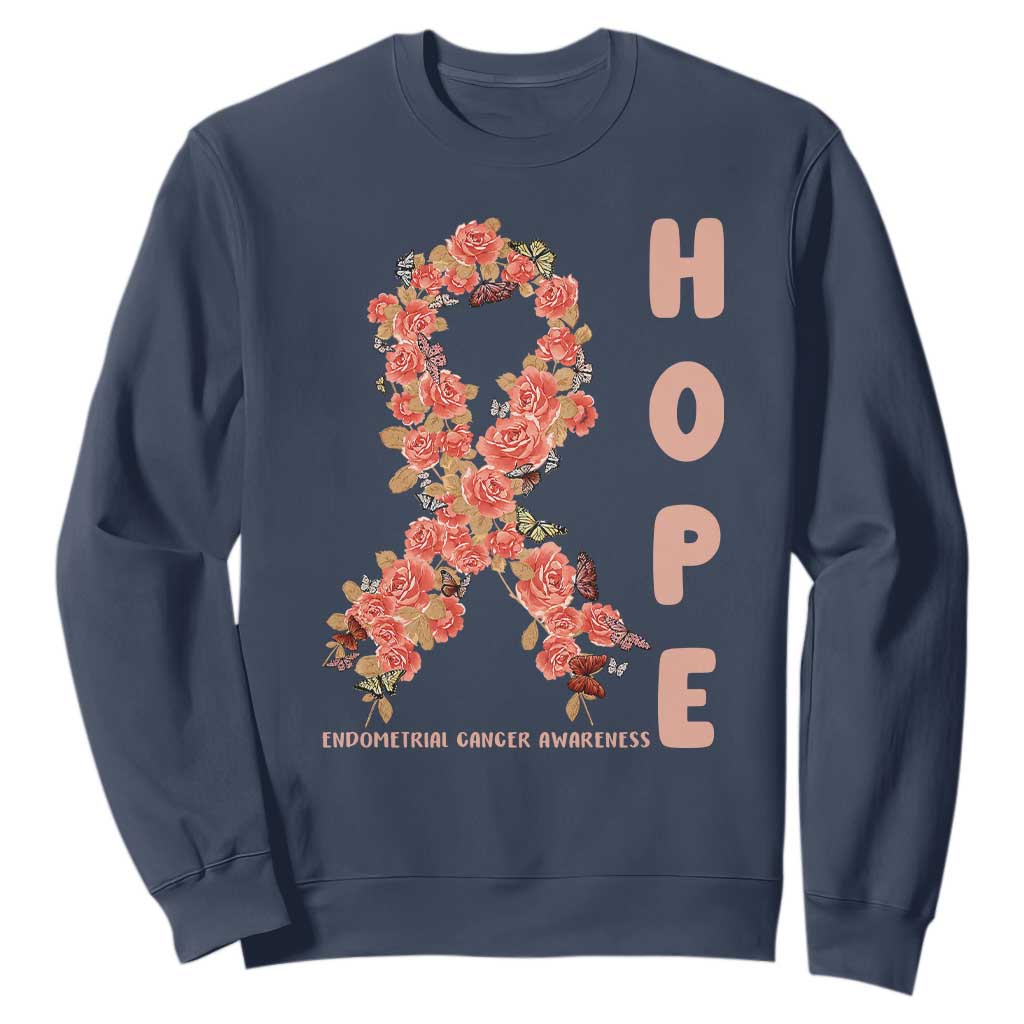 Endometrial Cancer Floral Ribbon Sweatshirt Hope Peach Ribbon Warrior
