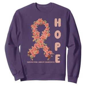 Endometrial Cancer Floral Ribbon Sweatshirt Hope Peach Ribbon Warrior