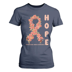 Endometrial Cancer Floral Ribbon T Shirt For Women Hope Peach Ribbon Warrior