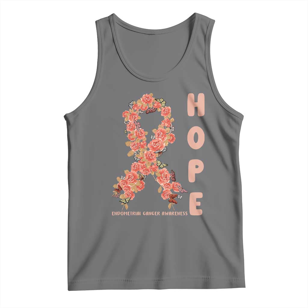 Endometrial Cancer Floral Ribbon Tank Top Hope Peach Ribbon Warrior