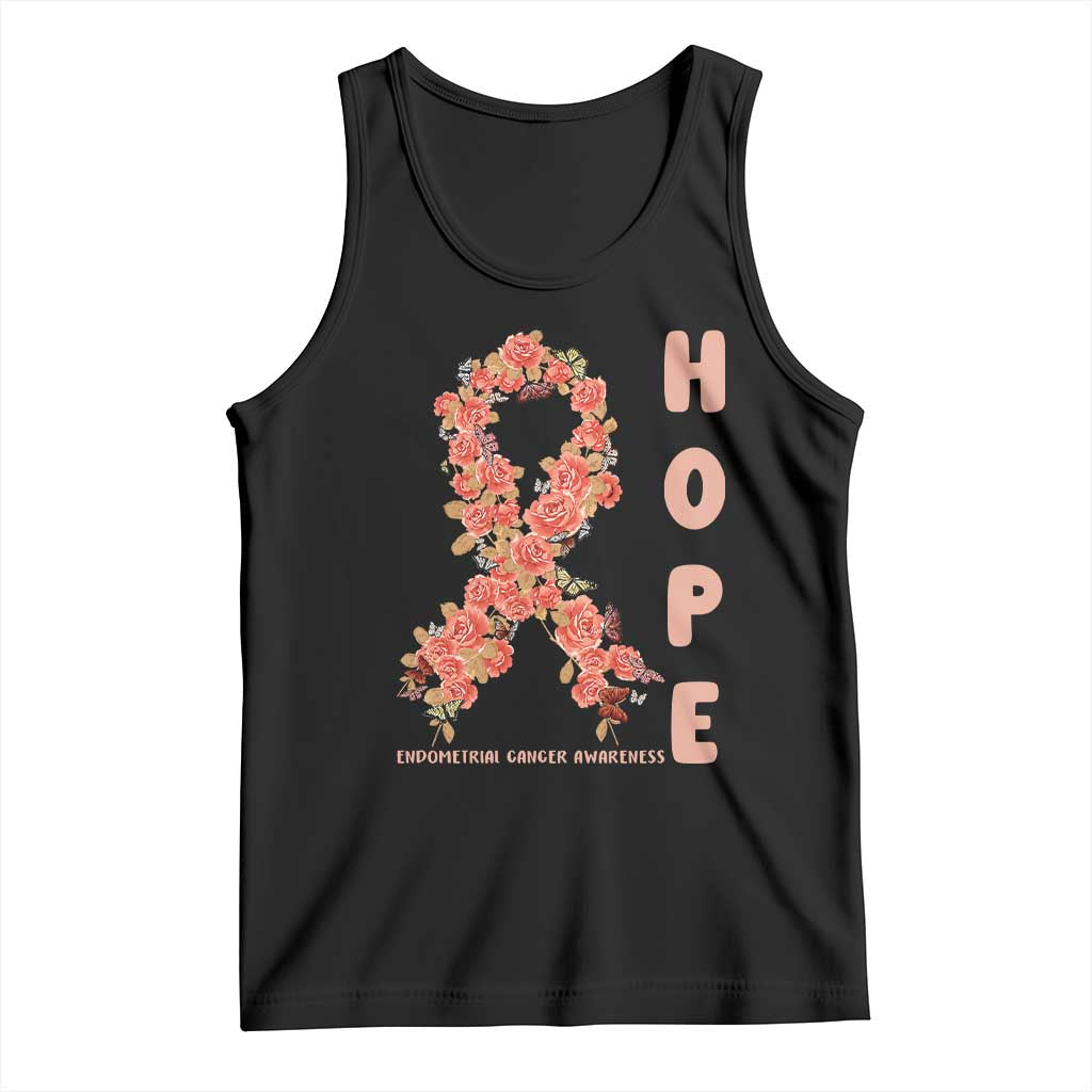 Endometrial Cancer Floral Ribbon Tank Top Hope Peach Ribbon Warrior