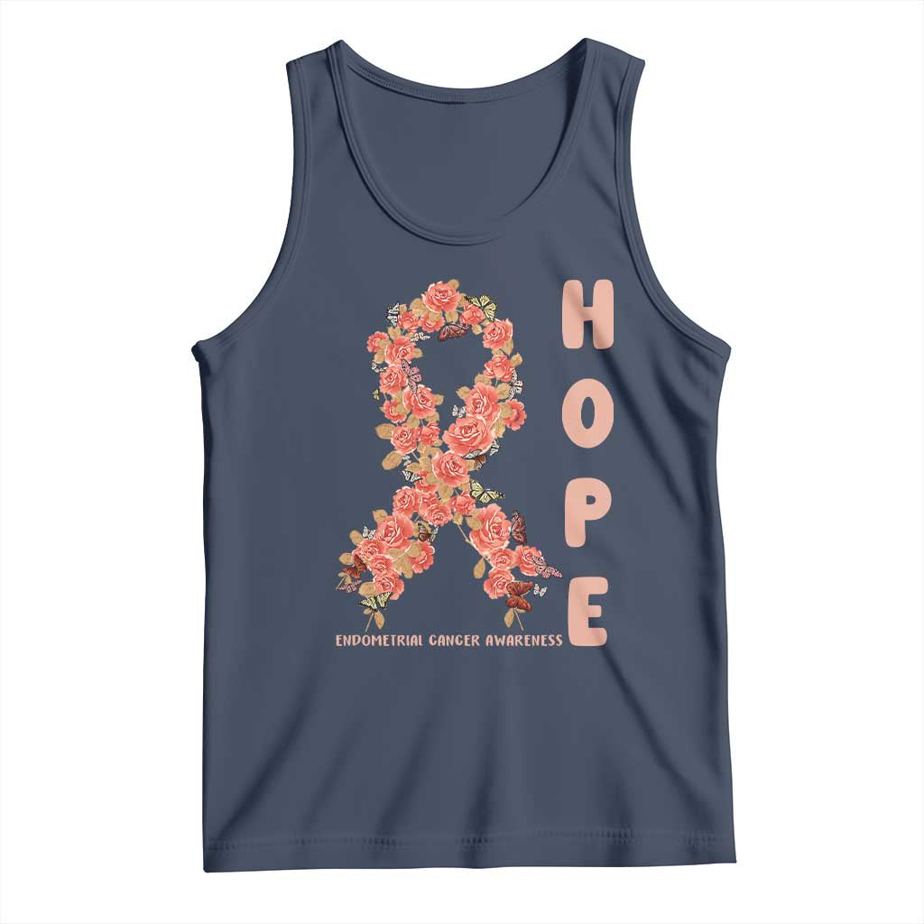 Endometrial Cancer Floral Ribbon Tank Top Hope Peach Ribbon Warrior