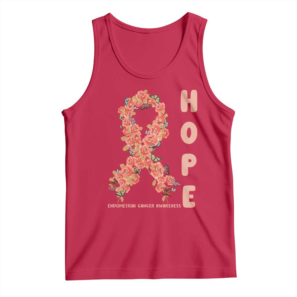 Endometrial Cancer Floral Ribbon Tank Top Hope Peach Ribbon Warrior
