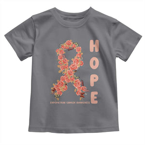 Endometrial Cancer Floral Ribbon Toddler T Shirt Hope Peach Ribbon Warrior