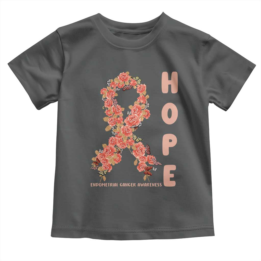 Endometrial Cancer Floral Ribbon Toddler T Shirt Hope Peach Ribbon Warrior