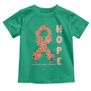 Endometrial Cancer Floral Ribbon Toddler T Shirt Hope Peach Ribbon Warrior