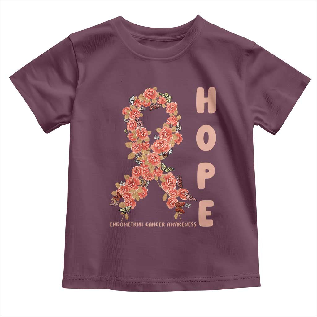 Endometrial Cancer Floral Ribbon Toddler T Shirt Hope Peach Ribbon Warrior