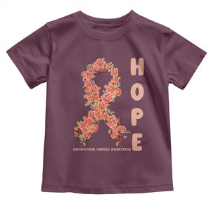 Endometrial Cancer Floral Ribbon Toddler T Shirt Hope Peach Ribbon Warrior