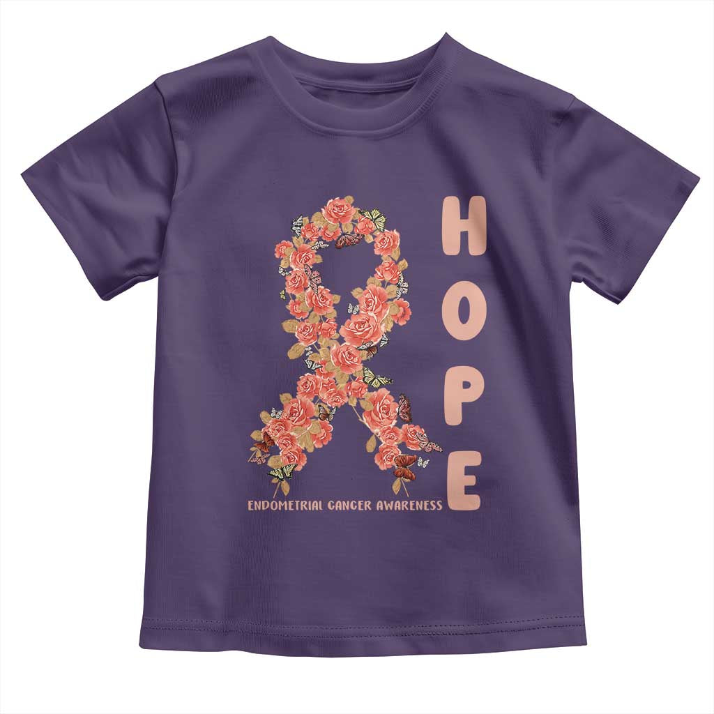 Endometrial Cancer Floral Ribbon Toddler T Shirt Hope Peach Ribbon Warrior